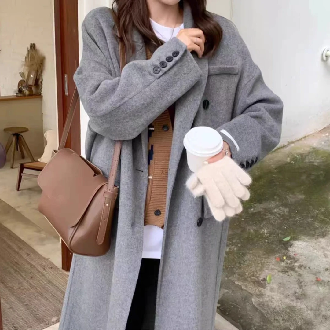 【千颂伊同款】2023年新款秋冬气质百搭中长款宽松双排扣羊毛大衣