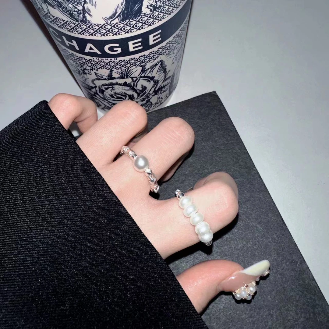 铜合金戒指 韩版小众碎银子珠珠时尚ins气质百搭弹力绳指环对戒