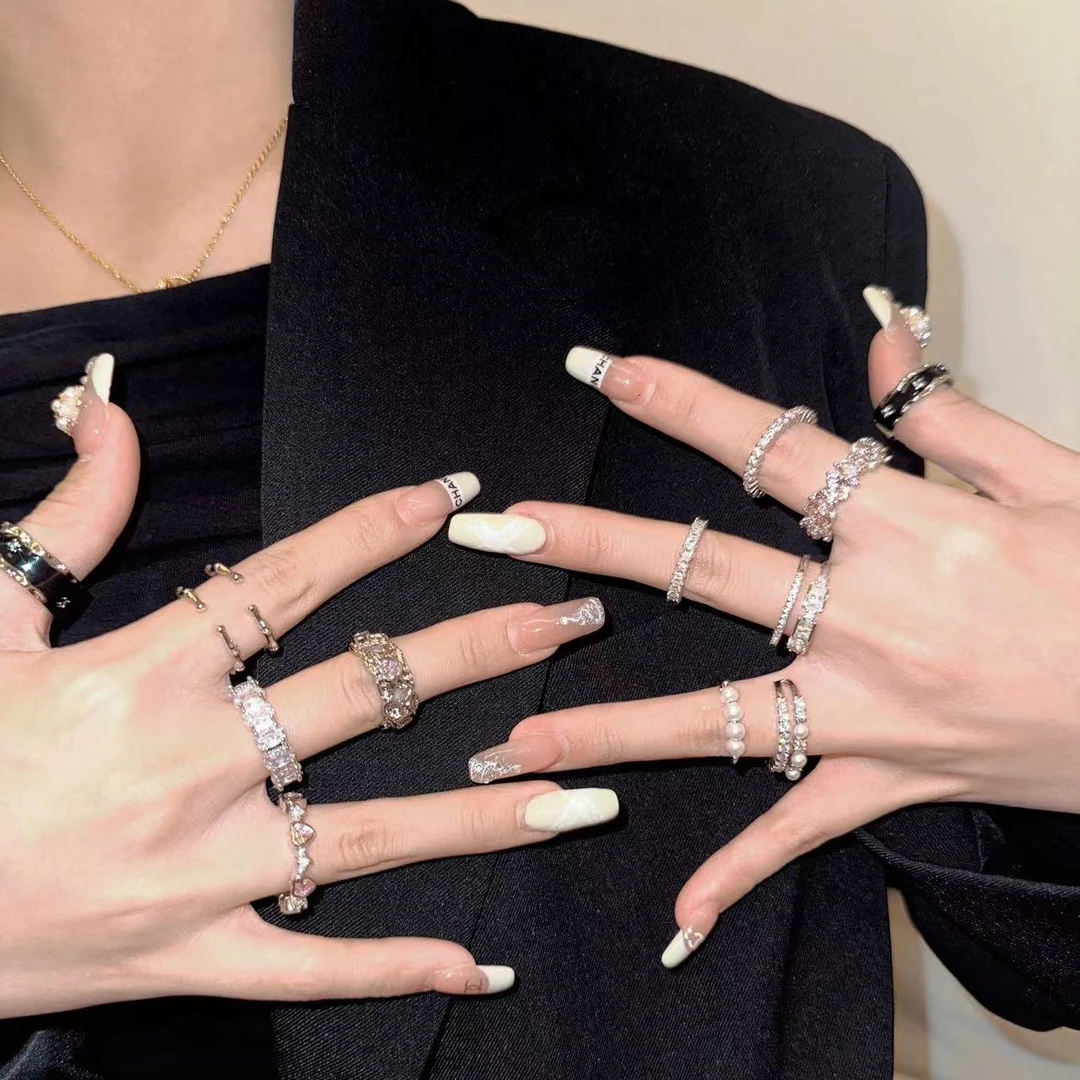 铜合金戒指 【孤品733-836】爆款时尚素款百搭个性满钻轻奢戒指