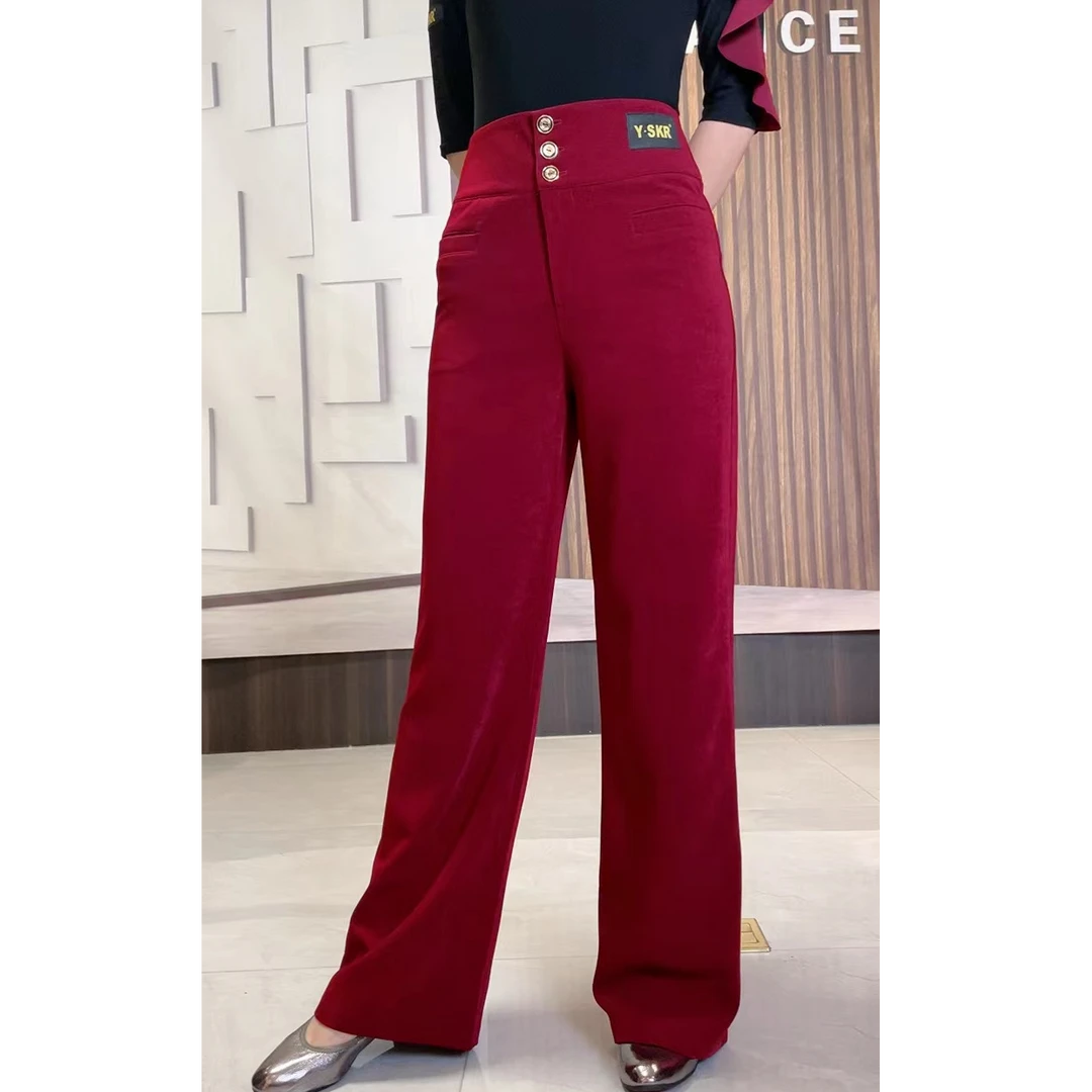 华丝格新款冰花面料三扣阔腿裤显瘦高腰时尚女士2025