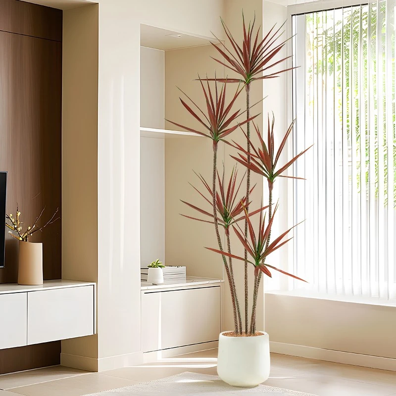红色仿真绿植千年木客厅装饰盆栽仿生植物假树龙血树大型落地摆件