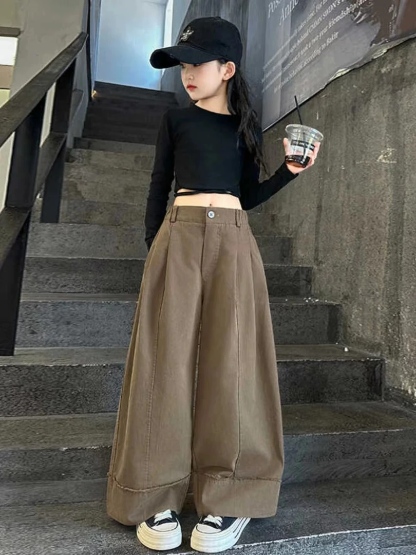 2025女童春秋裤子新款儿童直筒宽松阔腿裤女中大童洋气休闲长裤