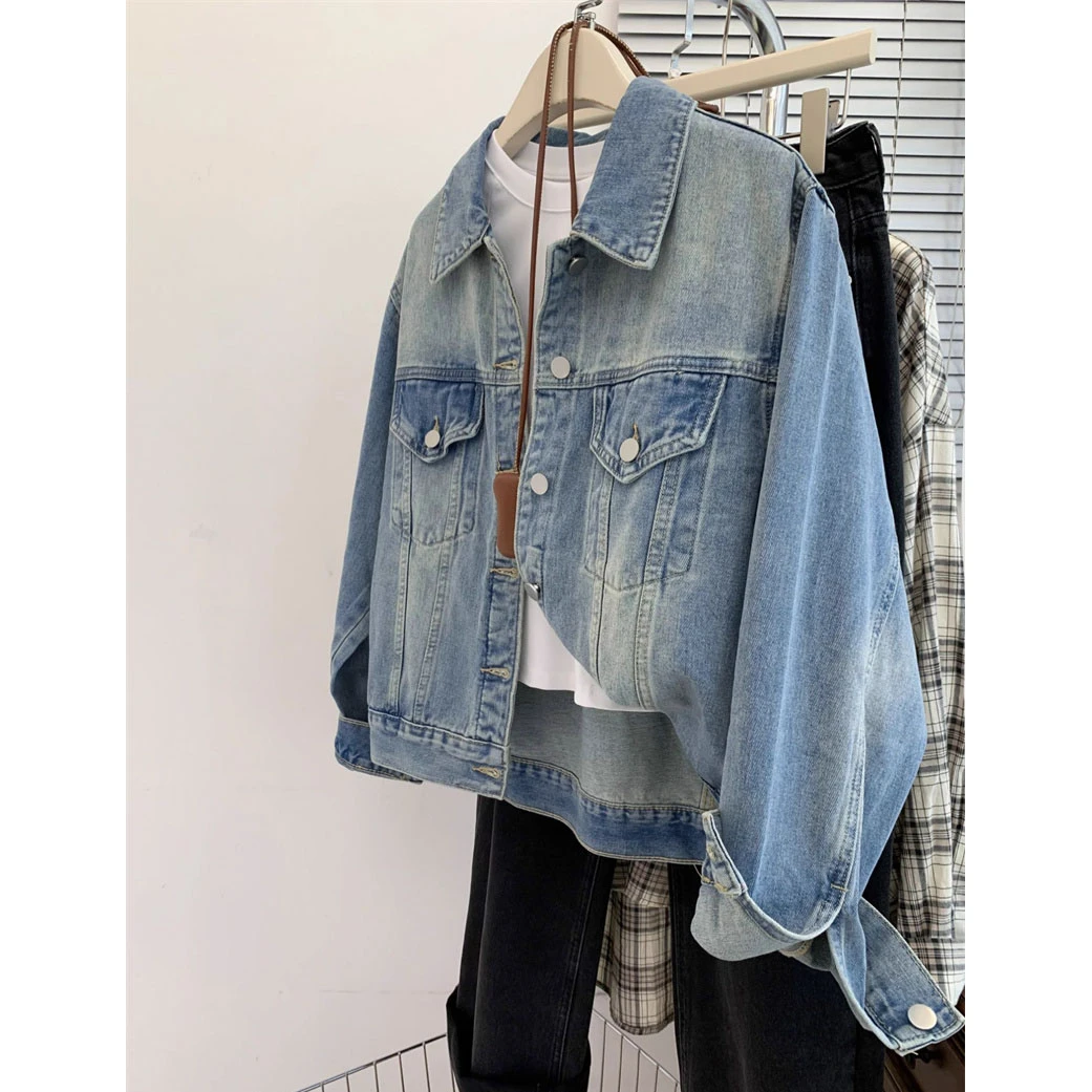 复古港风牛仔外套女春秋新款宽松设计感休闲百搭短款开衫夹克上衣
