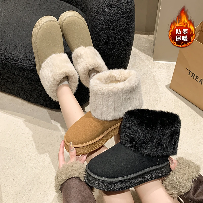 【千屿专属】小众毛茸雪地靴2024冬季新款加绒保暖短筒靴女厚底