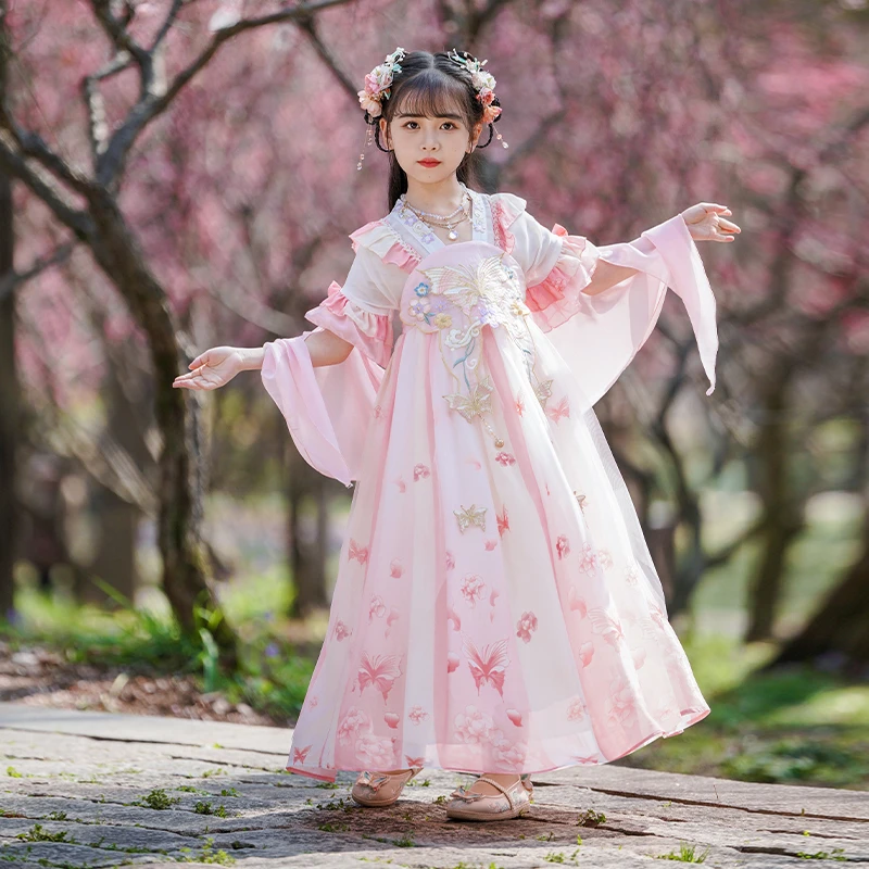 女童汉服2024早秋新款古风仙气中国风渐变丁达尔风秋季长袖连衣裙