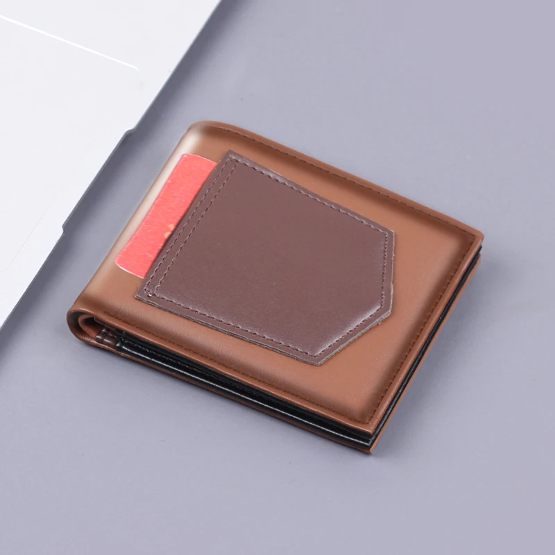 时尚拼色简约男士短款钱包男两折男款卡包一体男式钱夹多功能皮夹