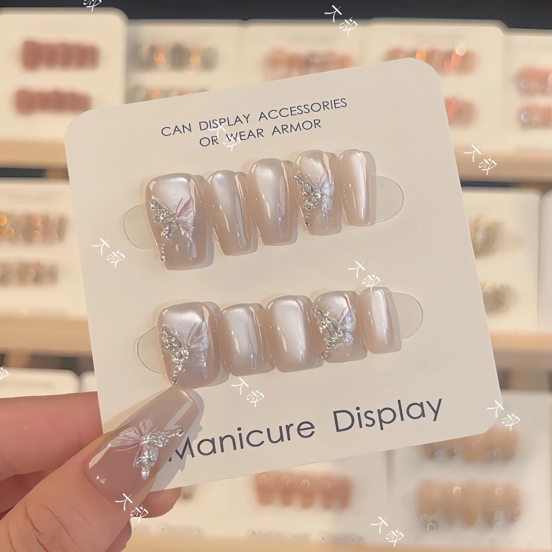 【上春山】猫眼纯手工穿戴甲温柔显摆锆石美甲可反复使用