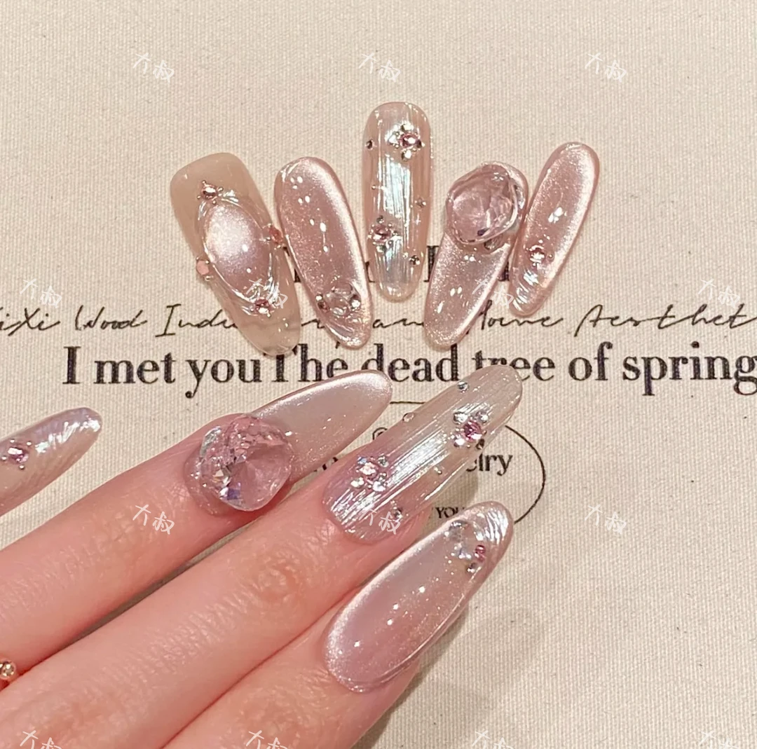 龙沙宝石 纯手工定制穿戴甲重工镶钻月光猫眼轻奢可拆卸穿戴甲