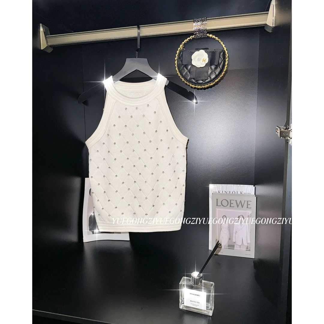 岳岳｜高级感重工镶砖挂脖背心上衣100447