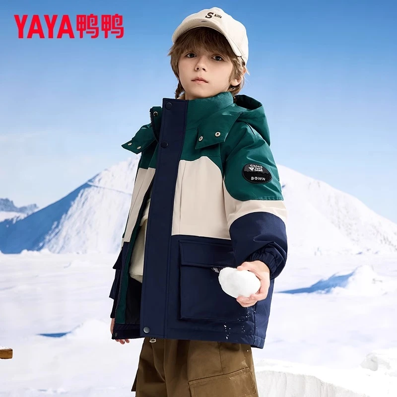 鸭鸭儿童羽绒服男童女童冬季新短款加厚青少年连帽中大童装外套
