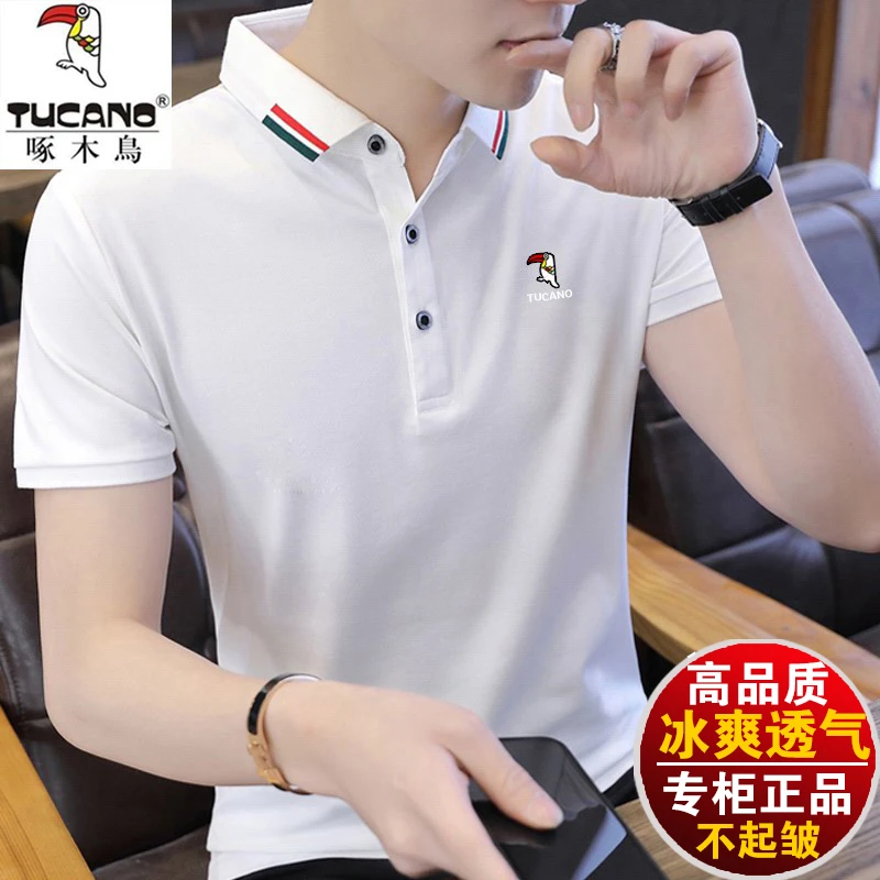 啄木鸟男士短袖t恤夏季POLO衫半截袖体血翻领中青年爸爸装高档棉