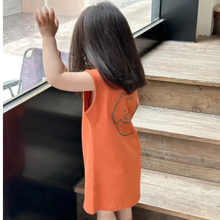 宝宝裙子纯棉可爱字母印花无袖背心裙女童夏季新款洋气连衣裙子潮