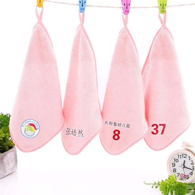 幼儿园数字编号方巾云棉小毛巾带挂绳可印名字LOGO儿童专用四方巾