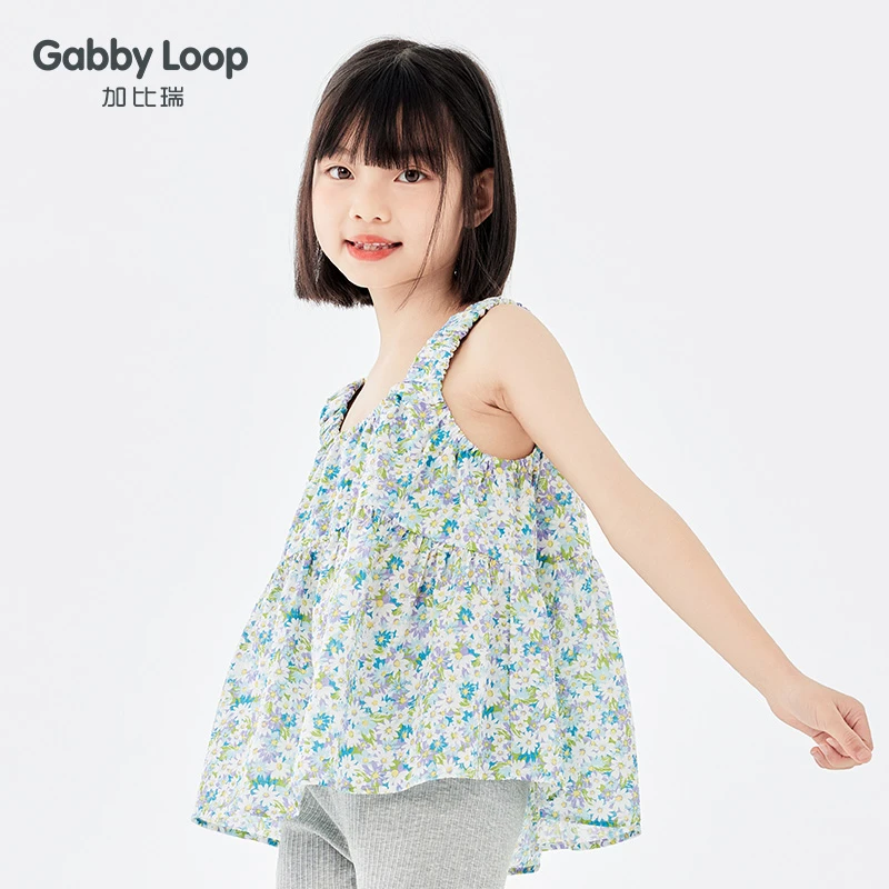 加比瑞童装 女童夏季 背心碎花儿童纯棉吊带衫中大童上衣GCD42006