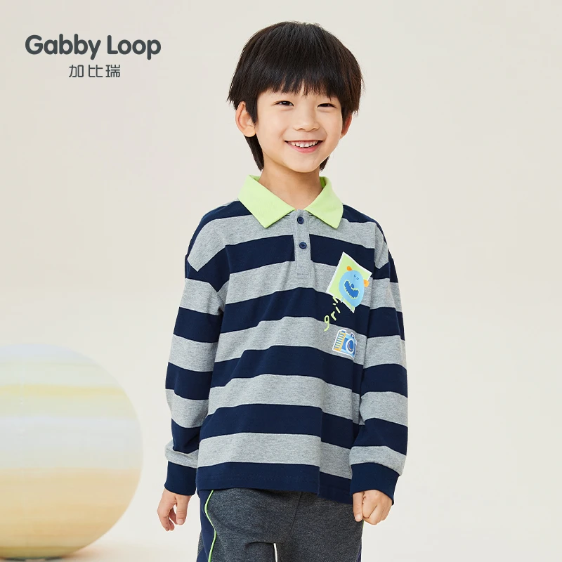【110-130清货】加比瑞童装 春秋男童简约条纹套头POLO衫BTC23020