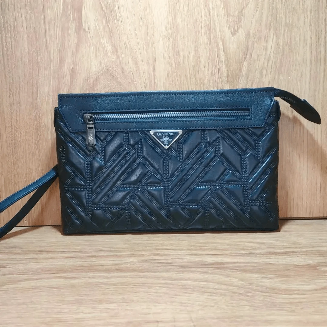 8608古维斯保罗男士休闲百搭黑色潮流真皮腋下时尚压纹手拿包手包