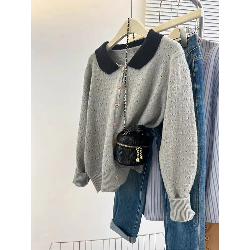 新款娃娃领减龄百搭软糯针织开衫