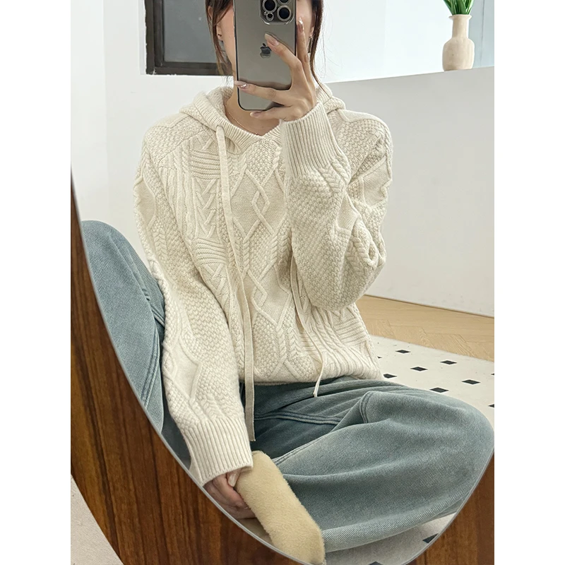 【奶呼呼帽衫】纯色连帽套头针织毛衣慵懒风上衣