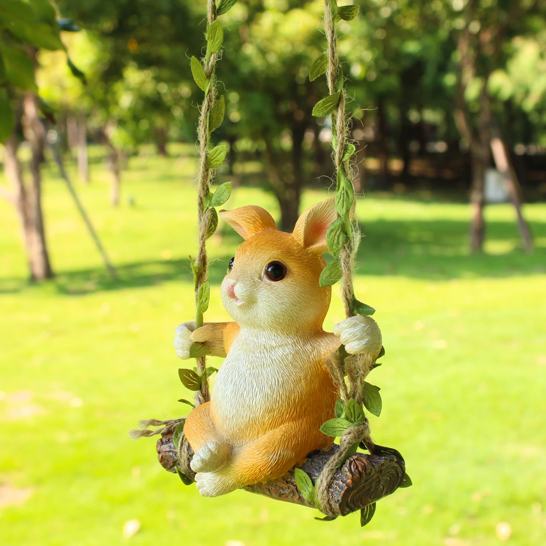 户外庭院秋千兔挂件可爱卡通幼儿园花园阳台树上装饰家居奇趣吊件
