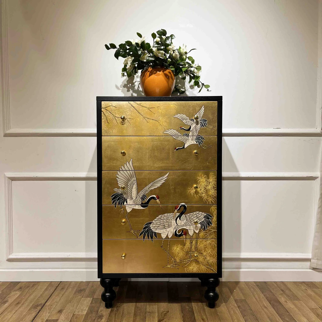 金箔仙鹤五斗柜新中式客厅古典美式抽屉式玄关家用门厅u型