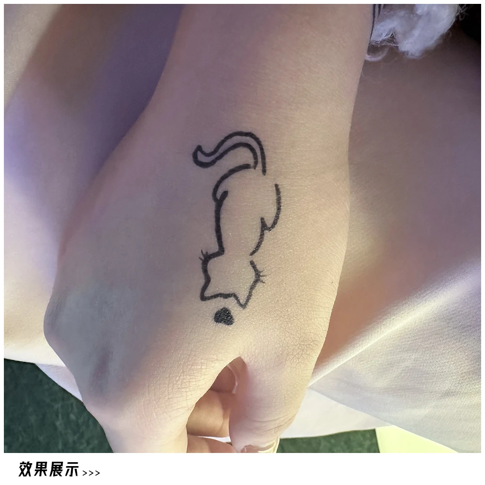 喵喵手臂图案草本果汁纹身贴纸防水防搓不反光持久维持1-2周