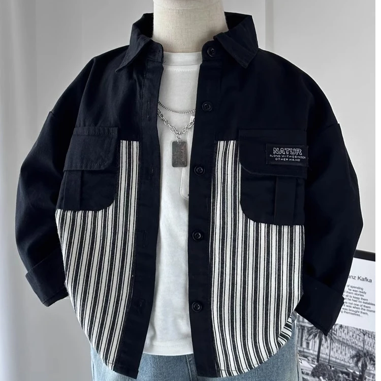 男童衬衫春秋款2024新款儿童衬衣外套男孩秋装宝宝帅气上衣韩版潮