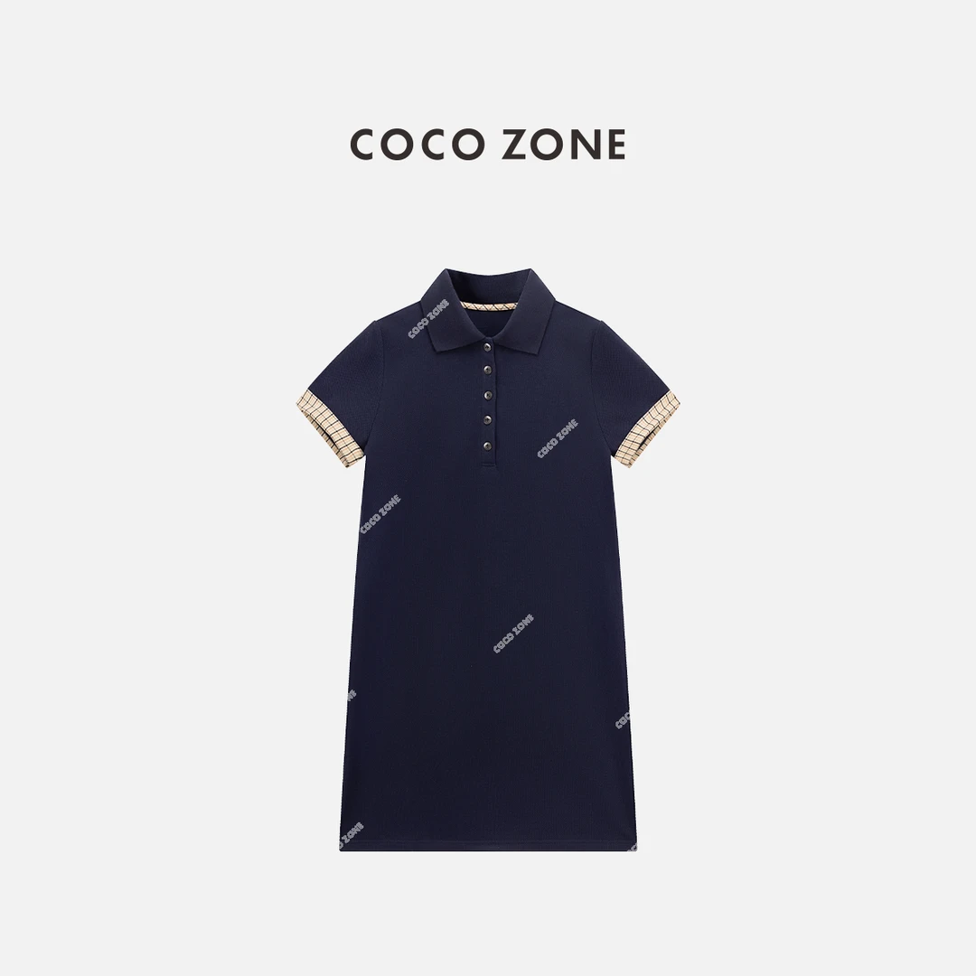 COCO ZONE 刘一一 “安格尔”100棉翻领连衣裙设计感撞色CC2C1248