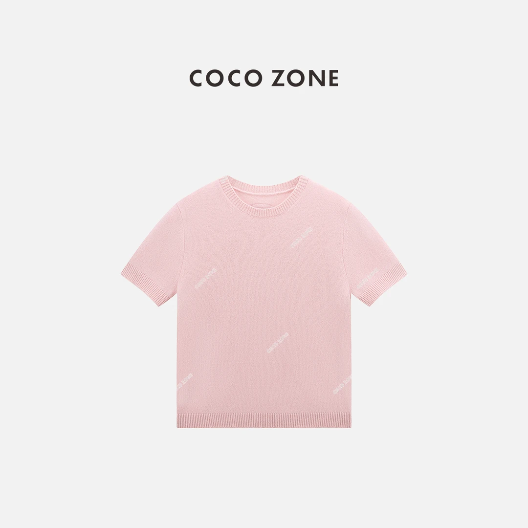 COCO ZONE 刘一一"粉色长岛"100绵羊毛圆领针织衫上衣 CC1C1628