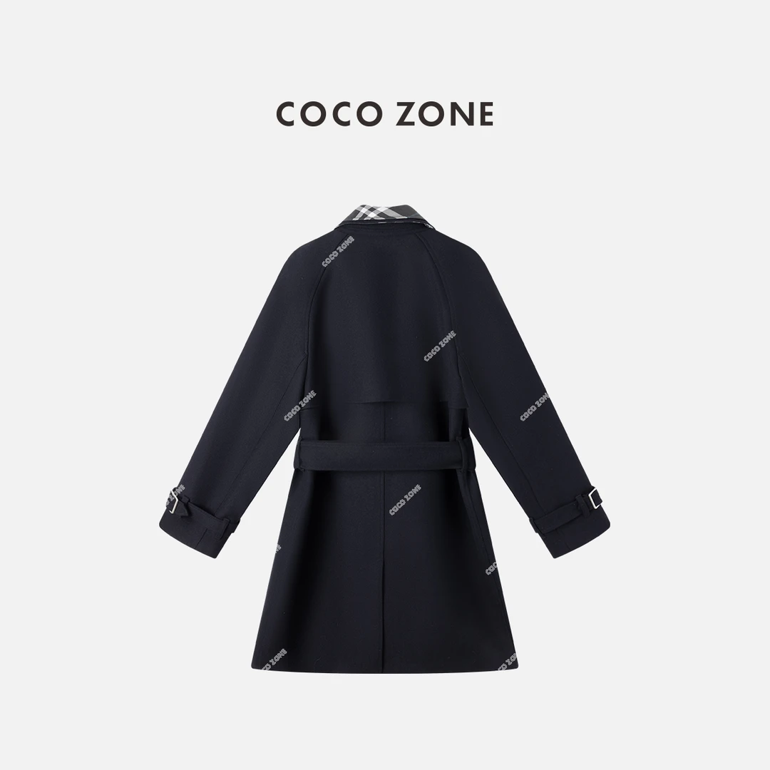 COCO ZONE 刘一一 设计感格纹翻领呢子外套长袖收腰上衣CC1C2181