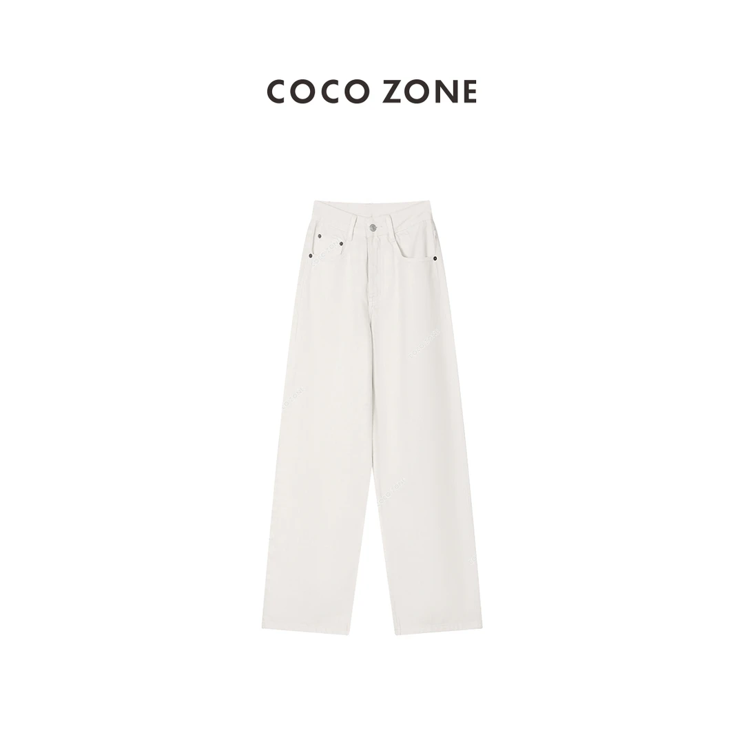 COCO ZONE 刘一一 100棉纯色牛仔裤浅灰色显瘦直筒裤23C19211