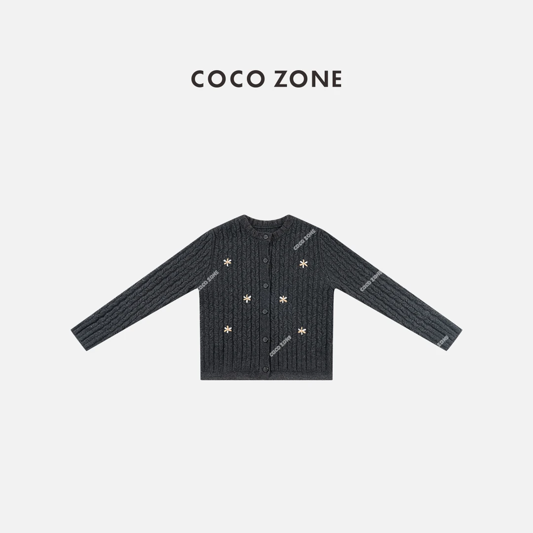 COCO ZONE 刘一一 设计感麻花针织开衫时尚圆领上衣CC2D2507