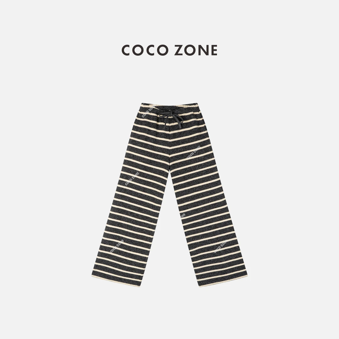 COCO ZONE 刘一一 冬季加绒条纹撞色松紧腰保暖休闲裤CC2D3146