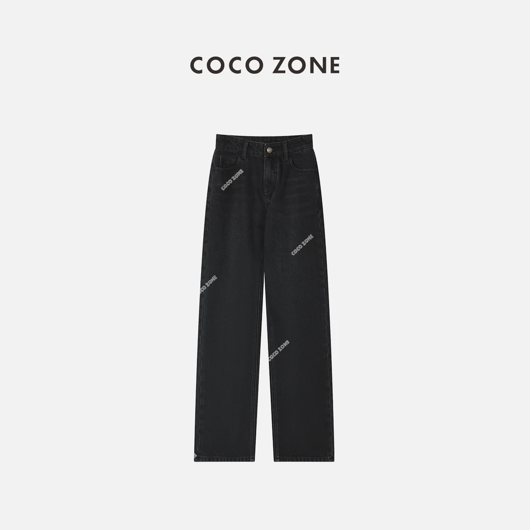 COCO ZONE 刘一一 小黑裤直筒牛仔裤秋季显瘦九分裤子23C19372