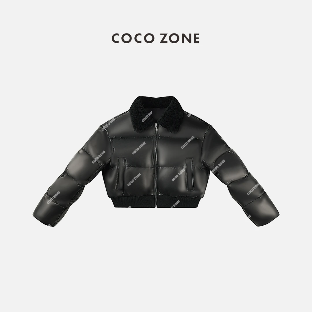 COCO ZONE 刘一一  90鹅绒羊皮羽绒服松紧下摆翻领面包服23C30358