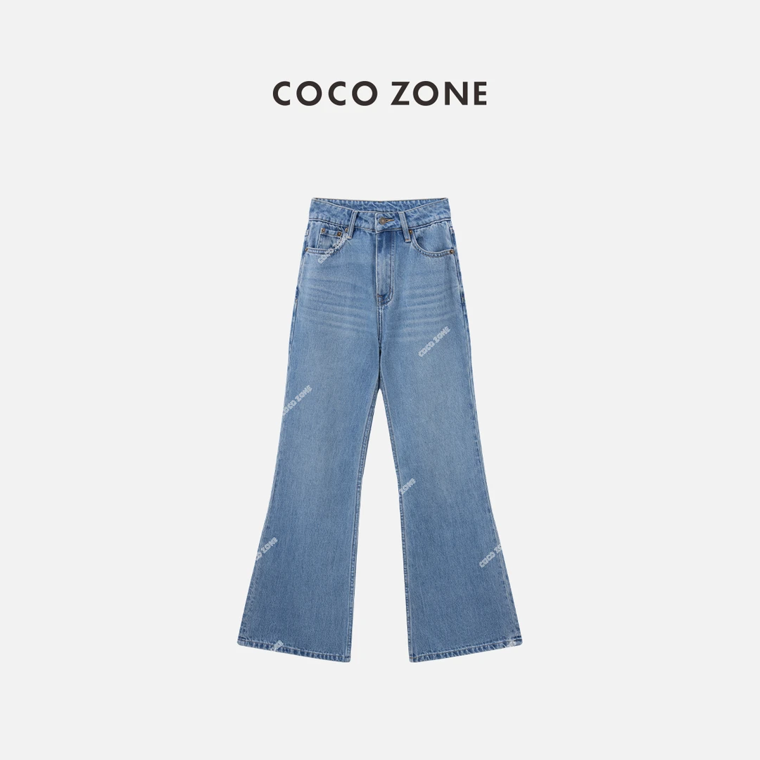 COCO ZONE 刘一一“喇叭牛” 夏季复古牛仔裤显瘦直筒裤CC1B1291