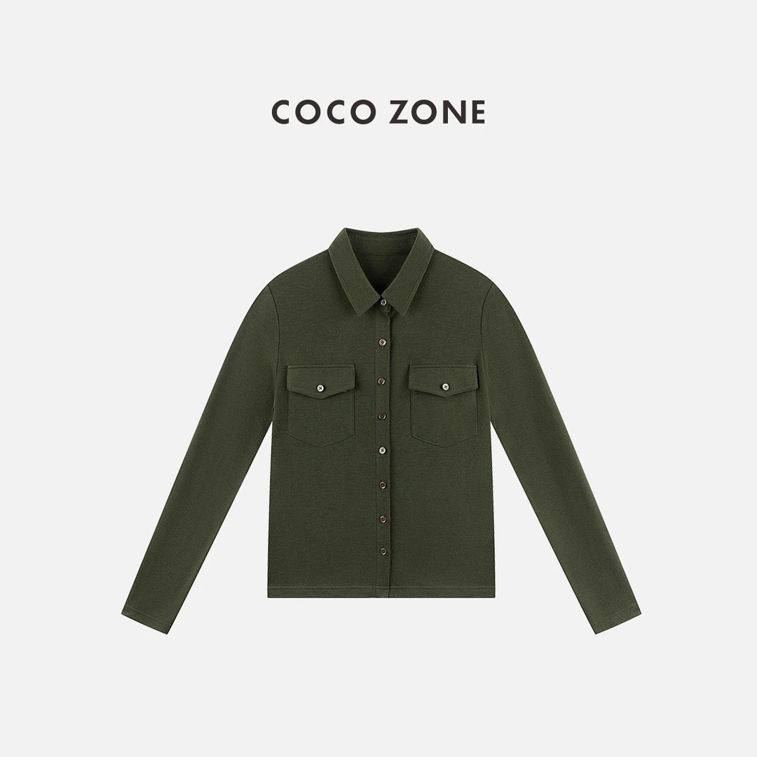 COCO ZONE 刘一一 莱赛尔绵羊毛混纺设计感翻领女衬衫CC1C1945