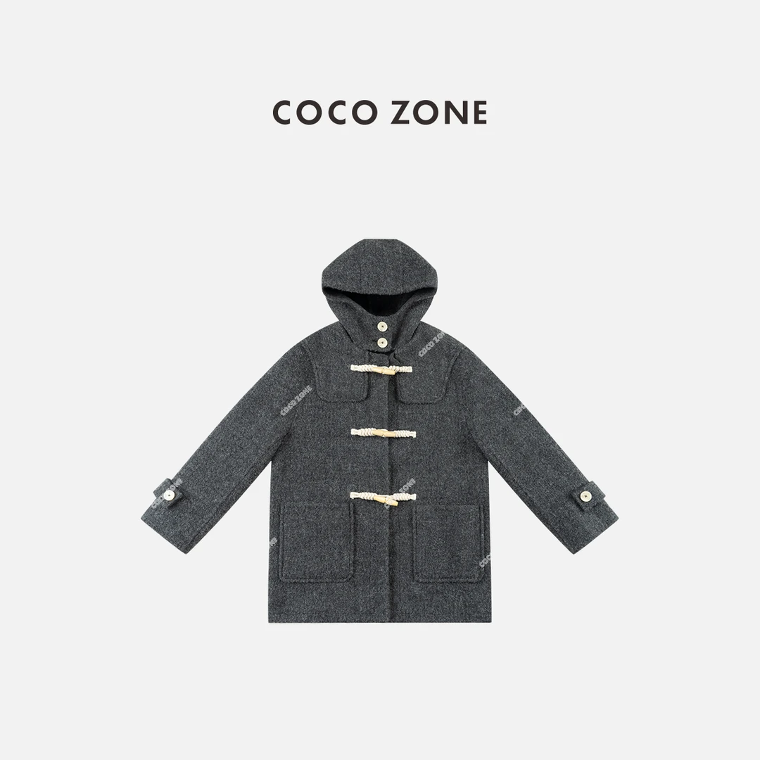 COCO ZONE 刘一一 绵羊毛马海毛混纺秋冬牛角扣连帽外套CC2D2657