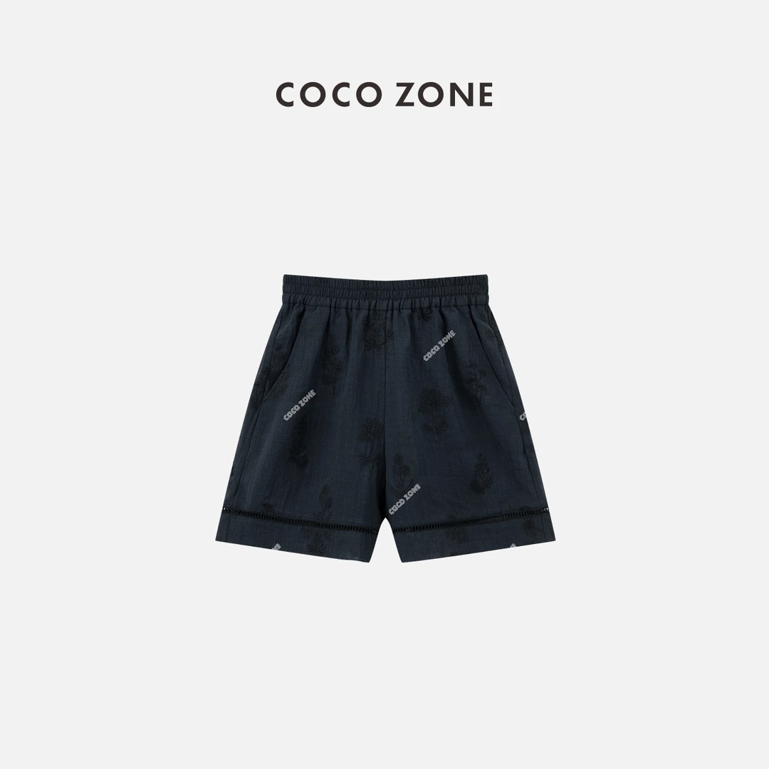 COCO ZONE 刘一一 夏季混纺休闲百搭透气松紧腰直筒短裤CC1B1249