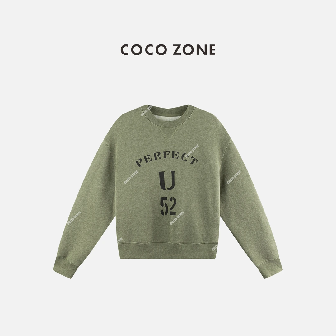 COCO ZONE 刘一一"抹茶慕斯"复古圆领简约字母百搭卫衣 CC2C1964
