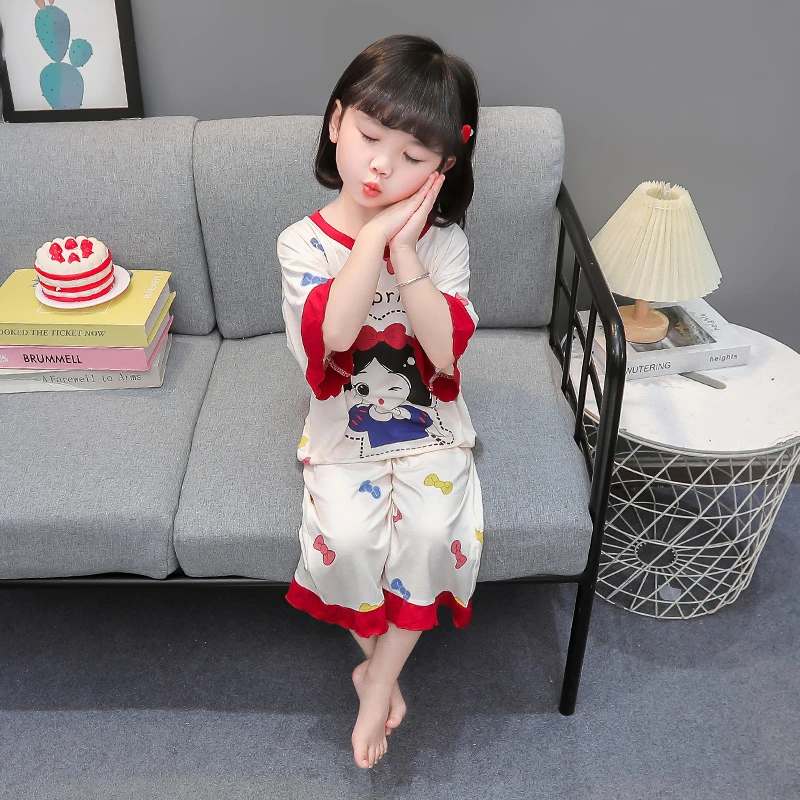 女童莫代尔睡衣夏季儿童卡通薄款七分袖公主家居服女宝宝空调服夏