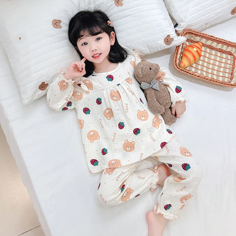 女童睡衣夏季纯棉长袖薄款2024新款儿童女孩夏款中小童套装家居服