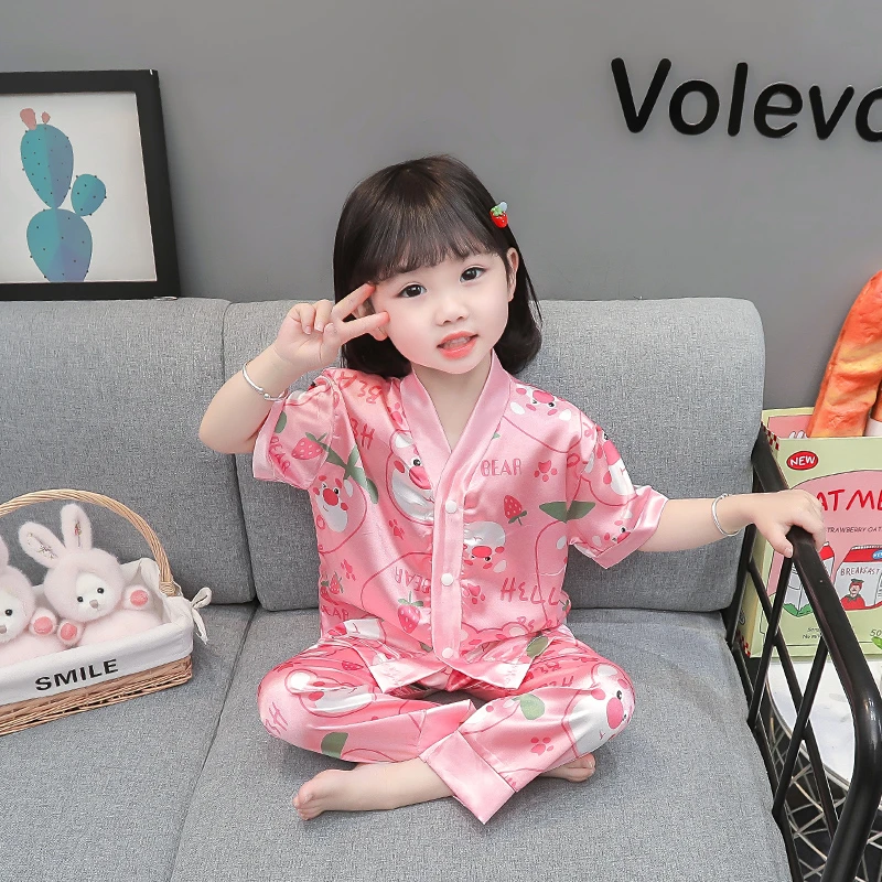 女童睡衣儿童夏季冰丝家居服套装中小童女孩薄款卡通空调服女宝宝