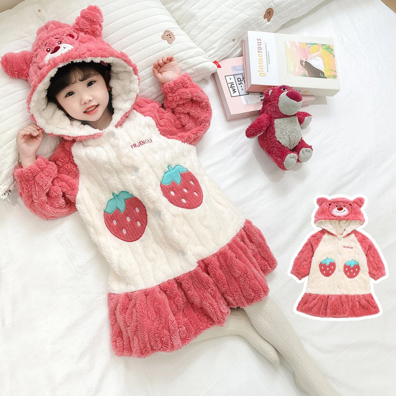 女童睡袍秋冬季女孩宝宝珊瑚绒法兰绒秋款睡裙家居服浴袍儿童睡衣