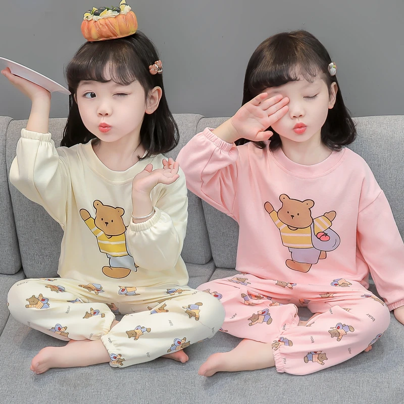女童睡衣春秋棉2024新款儿童套头家居服宽松女孩宝宝春季长袖套装