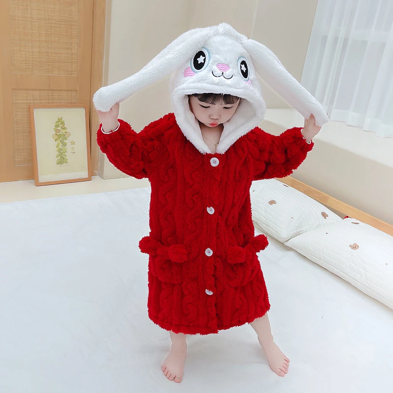 女童睡袍秋冬季珊瑚绒睡衣冬款可爱宝宝女孩儿童法兰绒家居服浴袍
