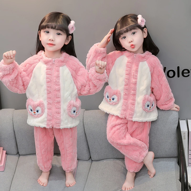浴袍女童法兰绒秋冬款新款宝宝珊瑚绒睡衣加厚冬季儿童家居服睡衣