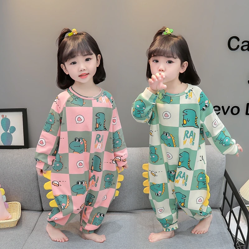 儿童连体睡衣小女孩春秋季款纯棉女宝宝防着凉爬服女童睡袋家居服