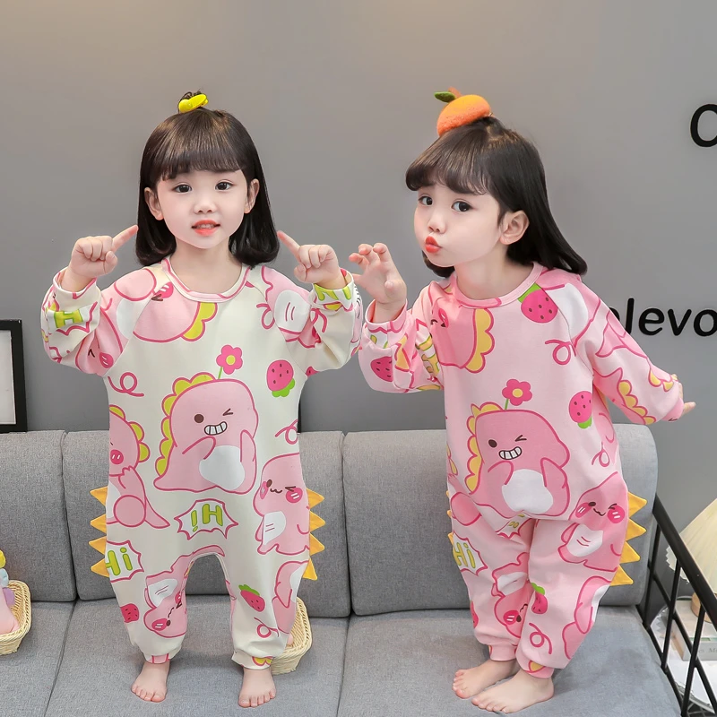 女童纯棉睡衣卡通恐龙家居服中小童睡袋宝宝儿童春秋款长袖连体衣