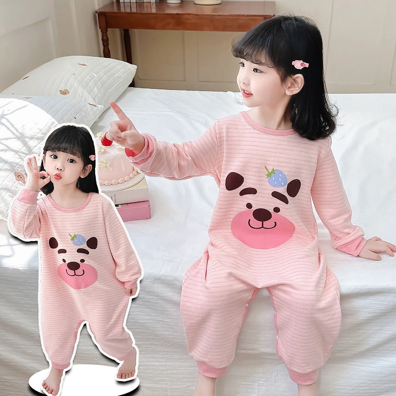 女童连体睡衣春秋款2024新款洋气宝宝长袖家居服儿童女孩婴儿睡袋