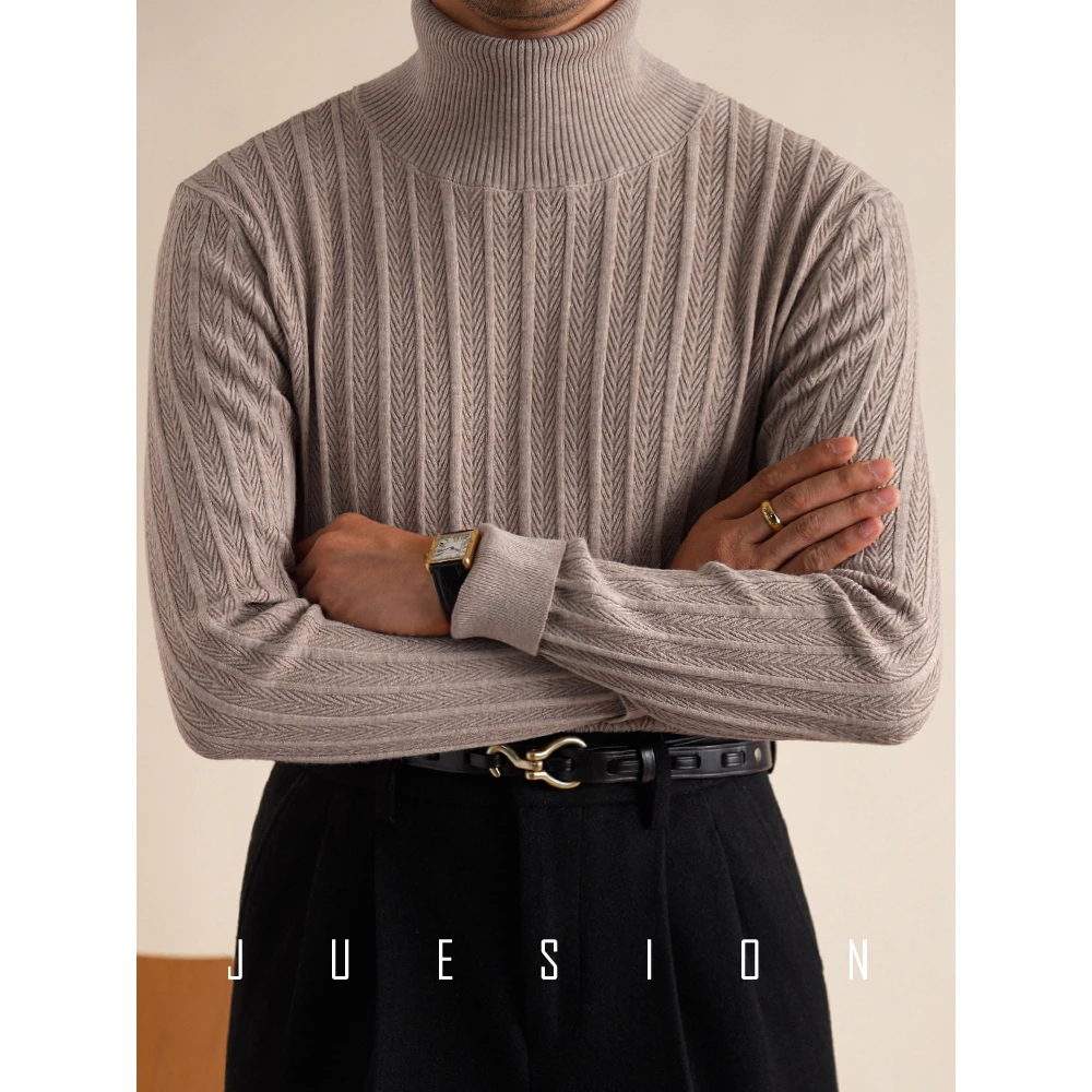 【羊毛混纺】鱼骨纹高领毛衣男士秋冬款休闲保暖内搭针织衫  JSZ917